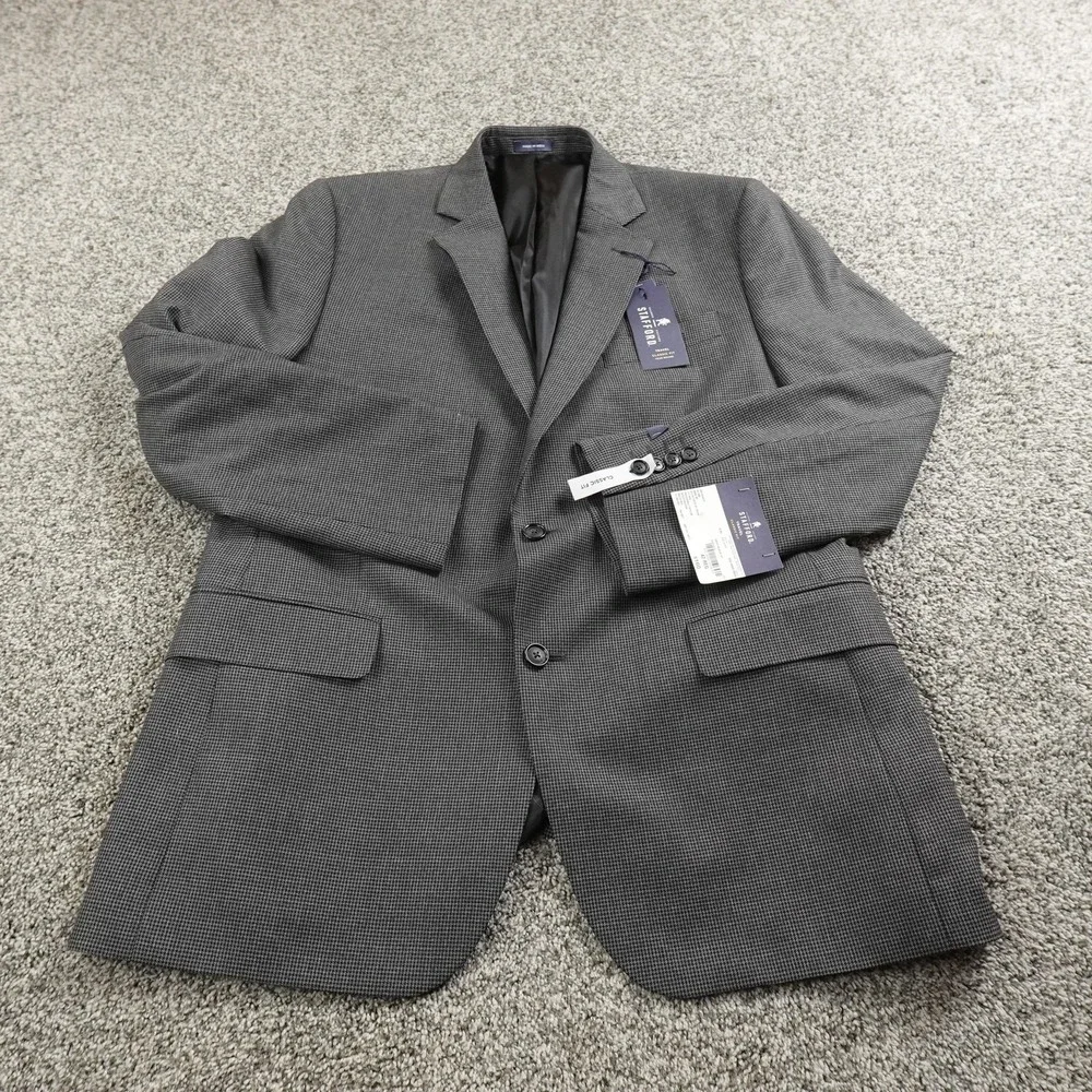 NEW Stafford Blazer Mens 42R Gray Check Wool Classic‎ Fit Sport Coat Jacket Suit